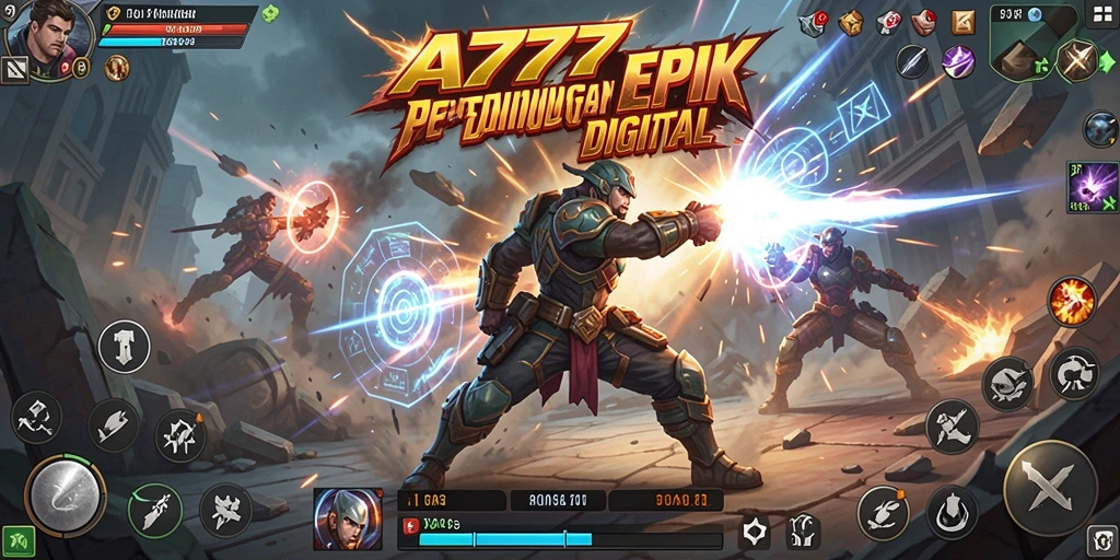 Screenshot utama A7777 menunjukkan aksi pertarungan yang intens.