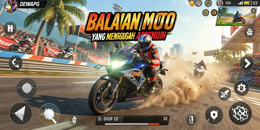 Gameplay mendebarkan dari DEWAPG dengan balapan motor yang intens.