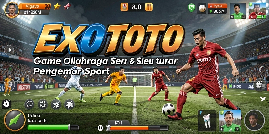 Screenshot utama EXOTOTO menampilkan gameplay seru dalam berbagai cabang olahraga.