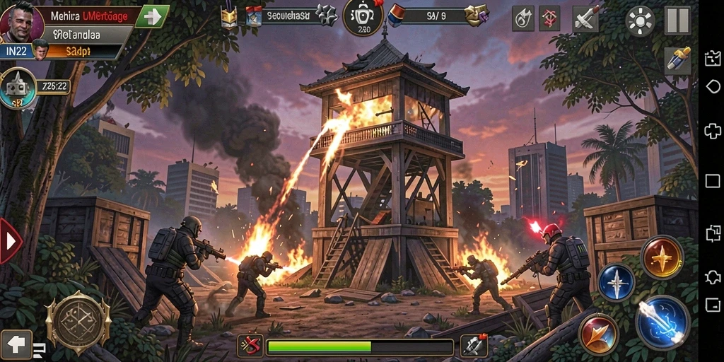 Tangkapan layar gameplay seru dari IN22 dengan aksi menara pertahanan.