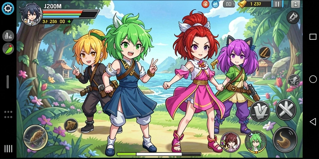 Screenshot menampilkan karakter Anime dalam pertempuran epik.