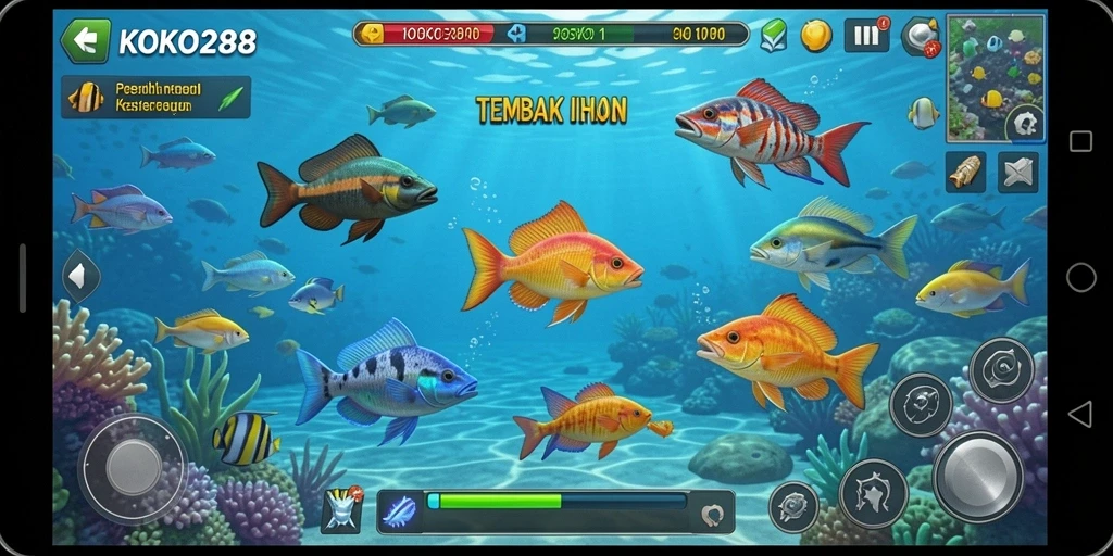 Tampilan gameplay seru di KOKO288 dengan aksi menembak ikan.