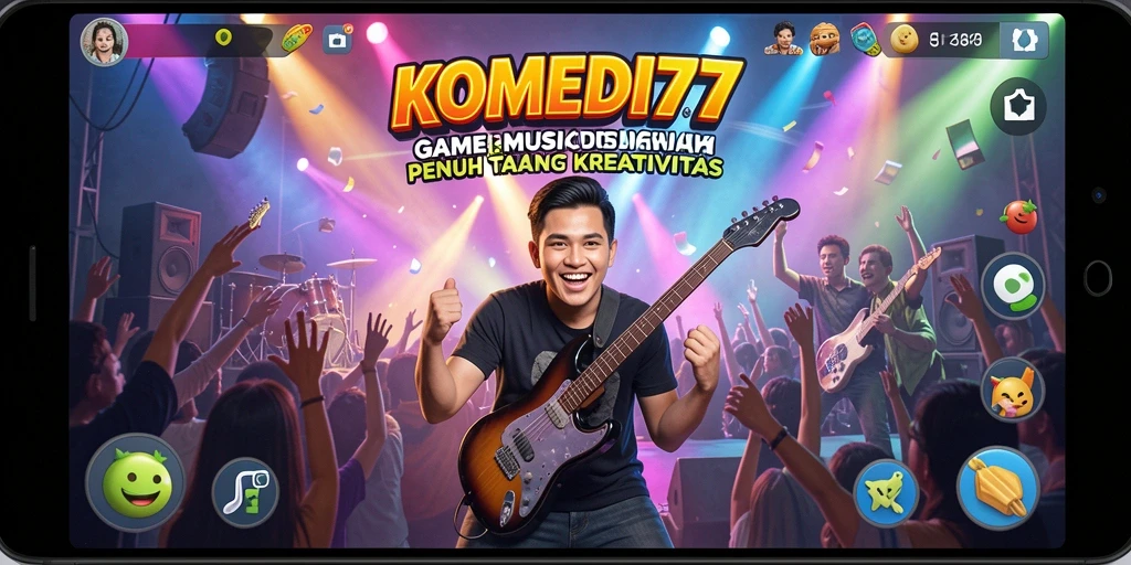 Tampilan gameplay KOMEDI77 dengan berbagai instrumen musik.