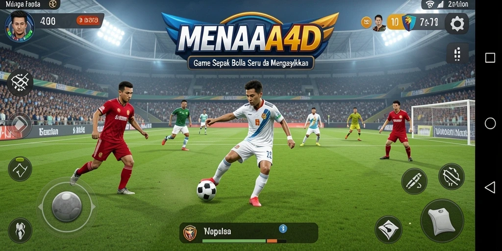 Tampilan gameplay seru dalam MENARA4D dengan aksi sepak bola.