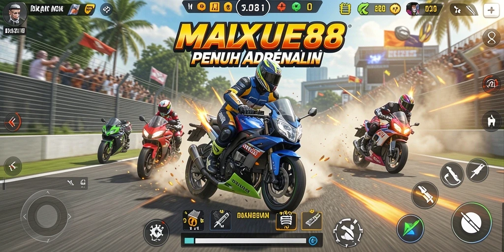 Tampilan gameplay MIXUE88 yang mendebarkan di sirkuit balapan.