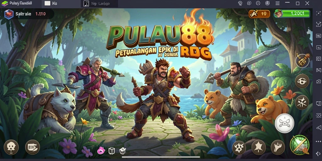 Screenshot gameplay PULAU88 menunjukkan karakter petualang di tengah pertempuran.