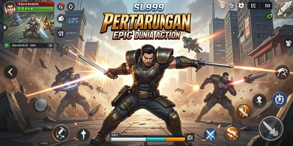 Screenshot SL999 menampilkan pertarungan seru dengan efek visual yang menakjubkan.