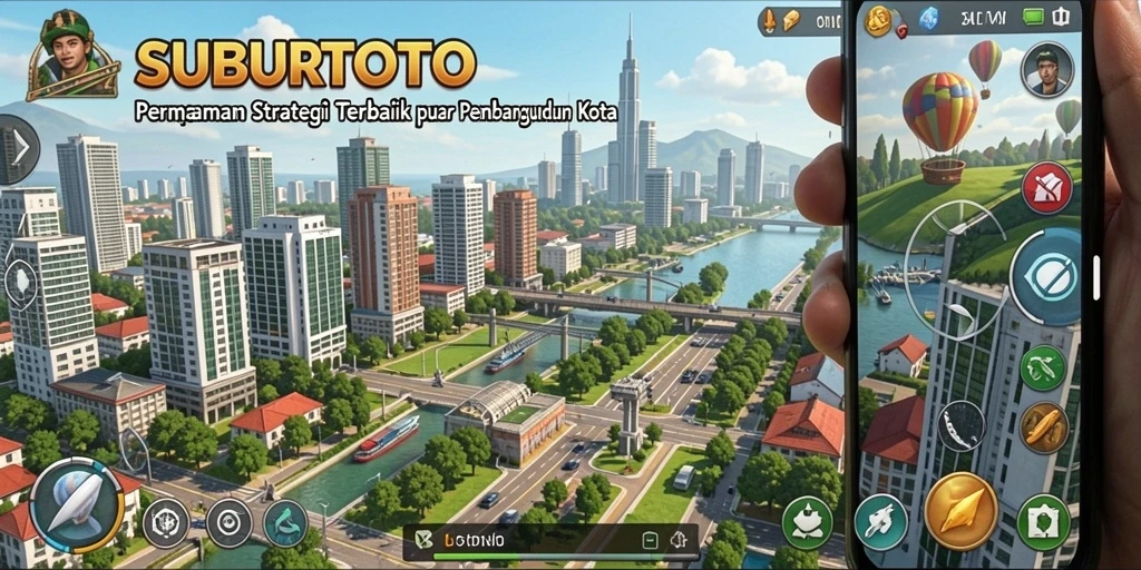 Tampilan gameplay menarik dari SUBURTOTO dengan pembangunan kota yang dinamis.