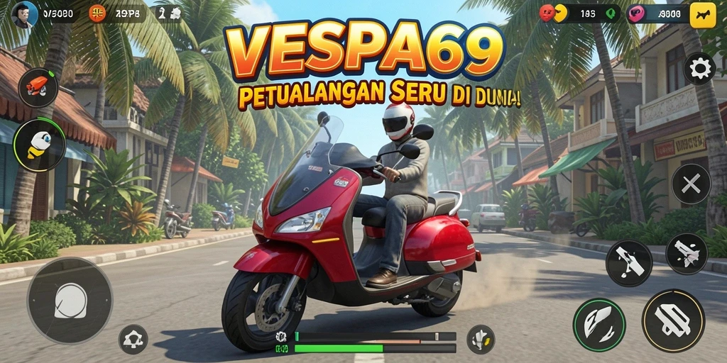Screenshot utama VESPA69 menampilkan gameplay seru di jalanan.